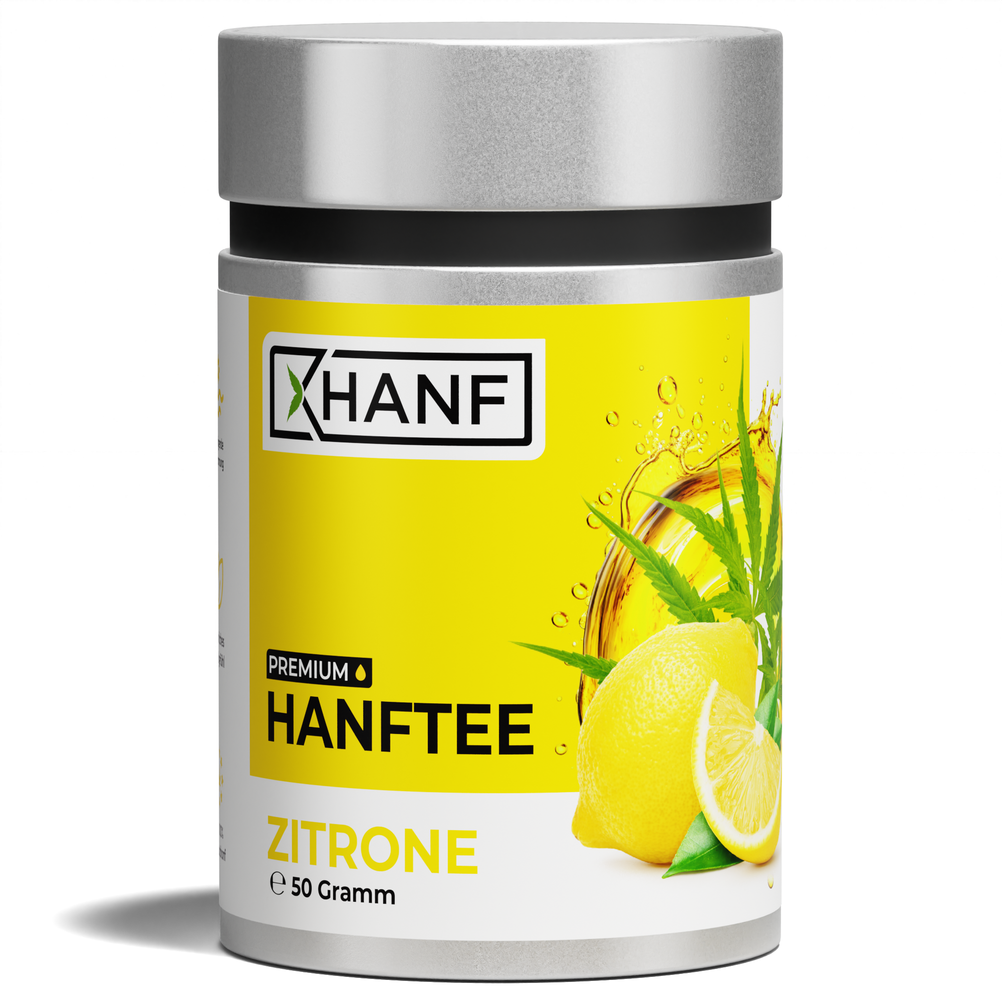 XHANF Premium Hanftee Zitrone 50 Gramm Dose mit Zitronenmotiv
