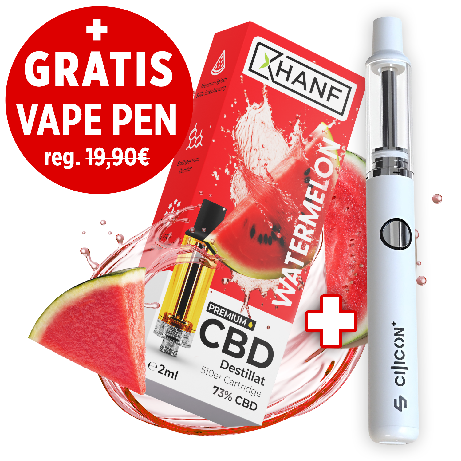 XHANF CBD Cartridge Watermelon mit kostenlosem Vape Pen Bundle und 73 Prozent CBD