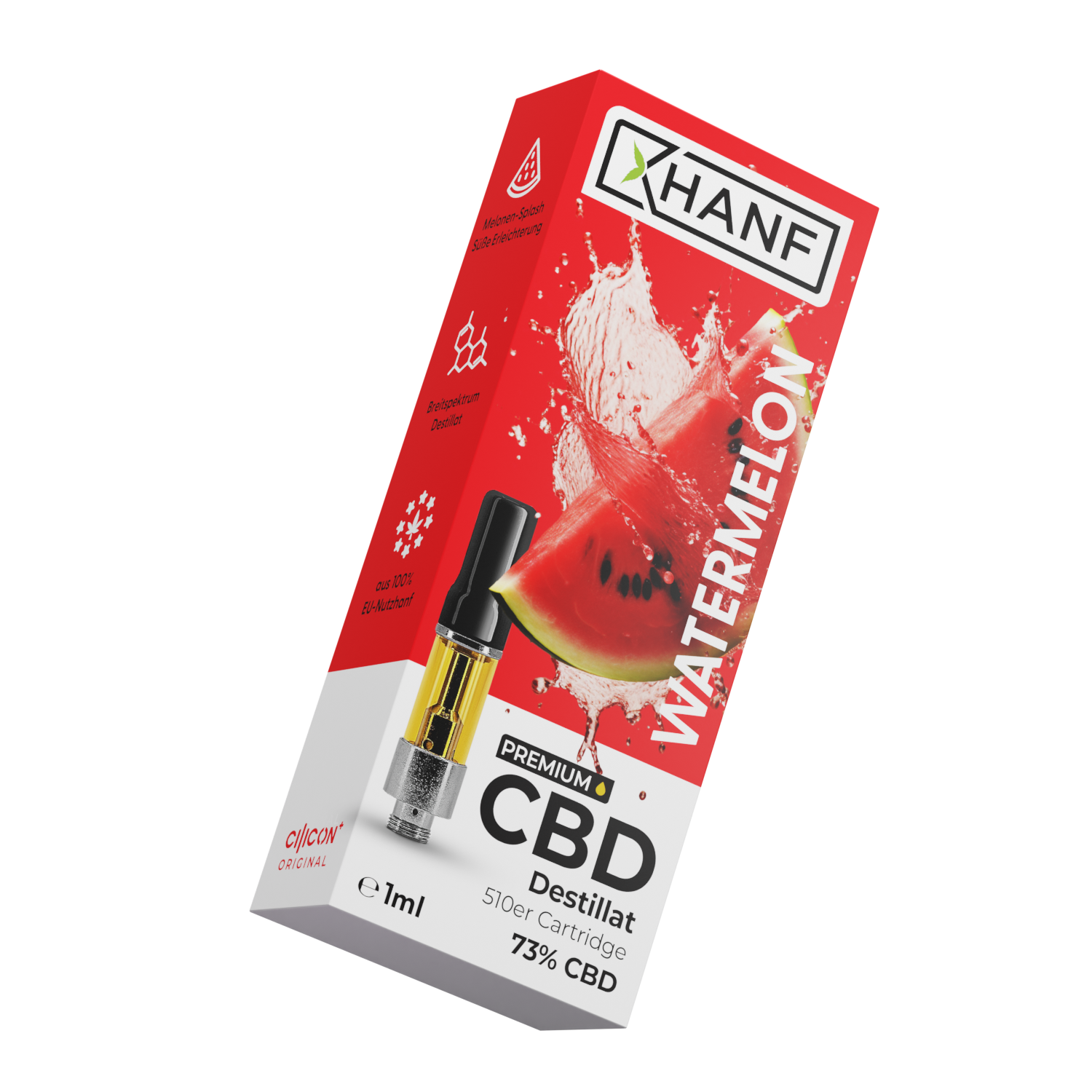 XHANF CBD Vape Watermelon schräg stehende Verpackung mit Cartridge