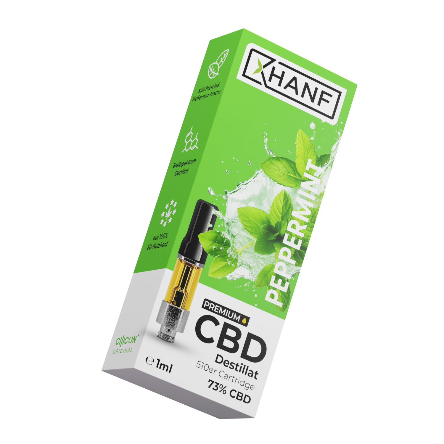 XHANF CBD Vape Peppermint schräg stehende Verpackung mit Cartridge