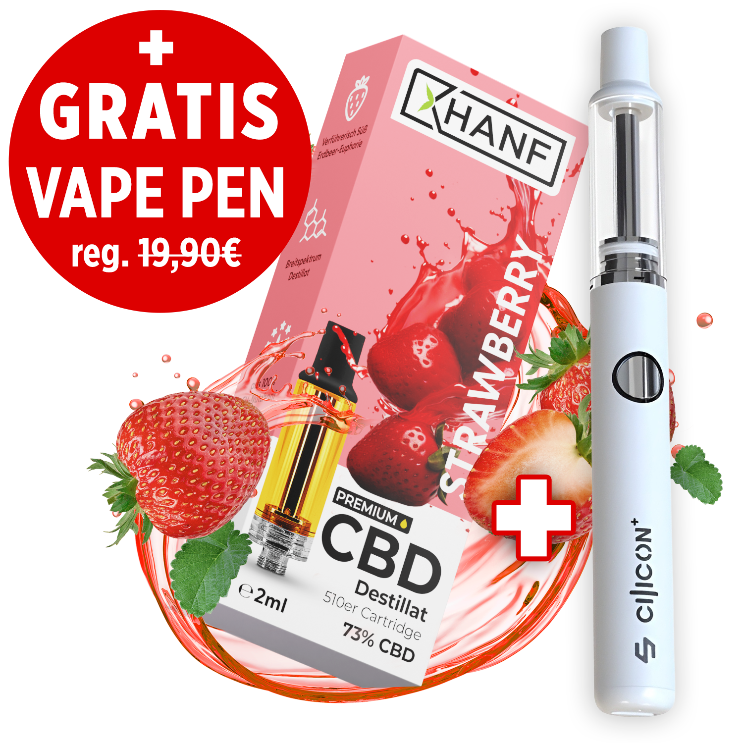 XHANF CBD Cartridge Strawberry mit kostenlosem Vape Pen Bundle und 73 Prozent CBD