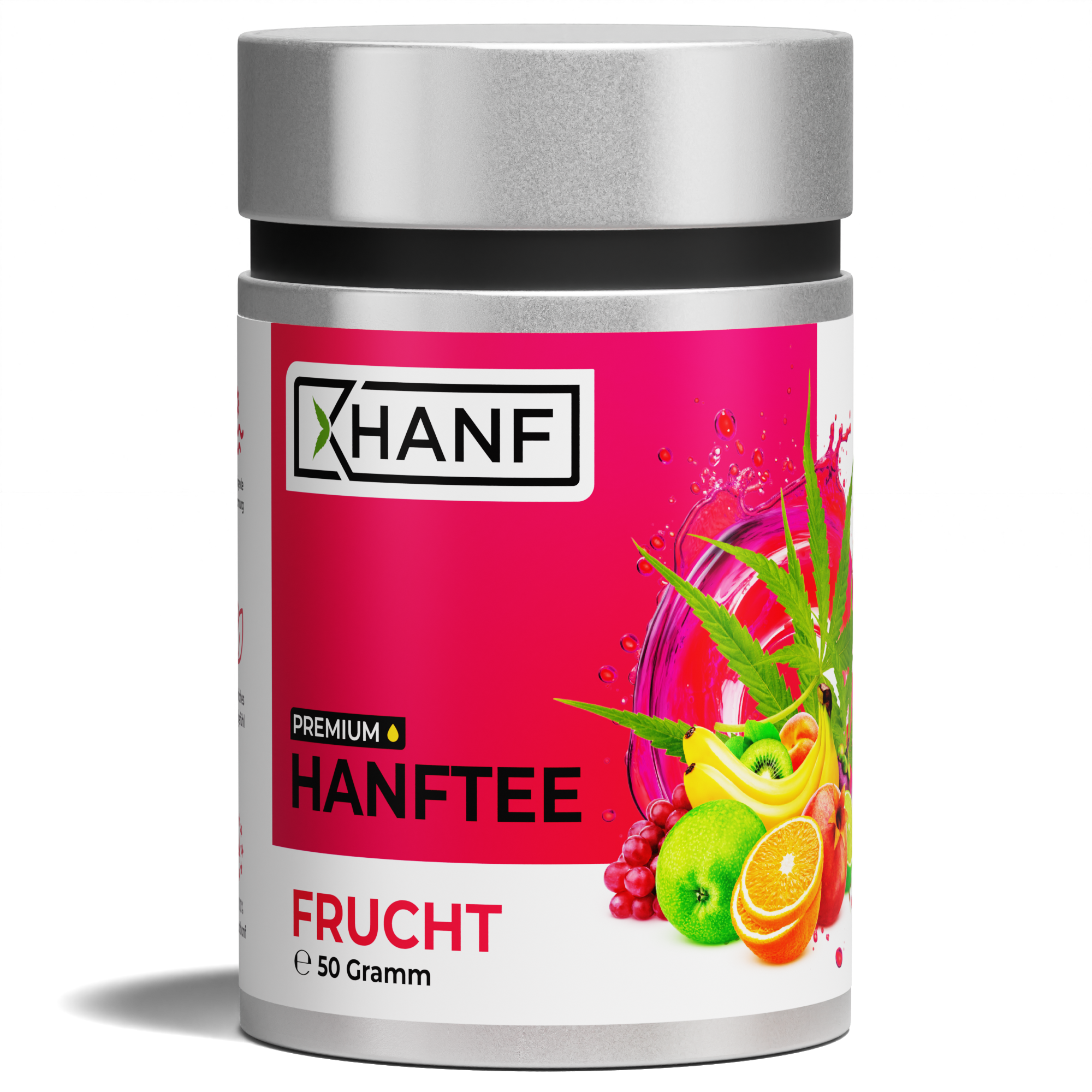 XHANF Premium Hanftee Frucht 50 Gramm Dose mit Fruchtmotiv