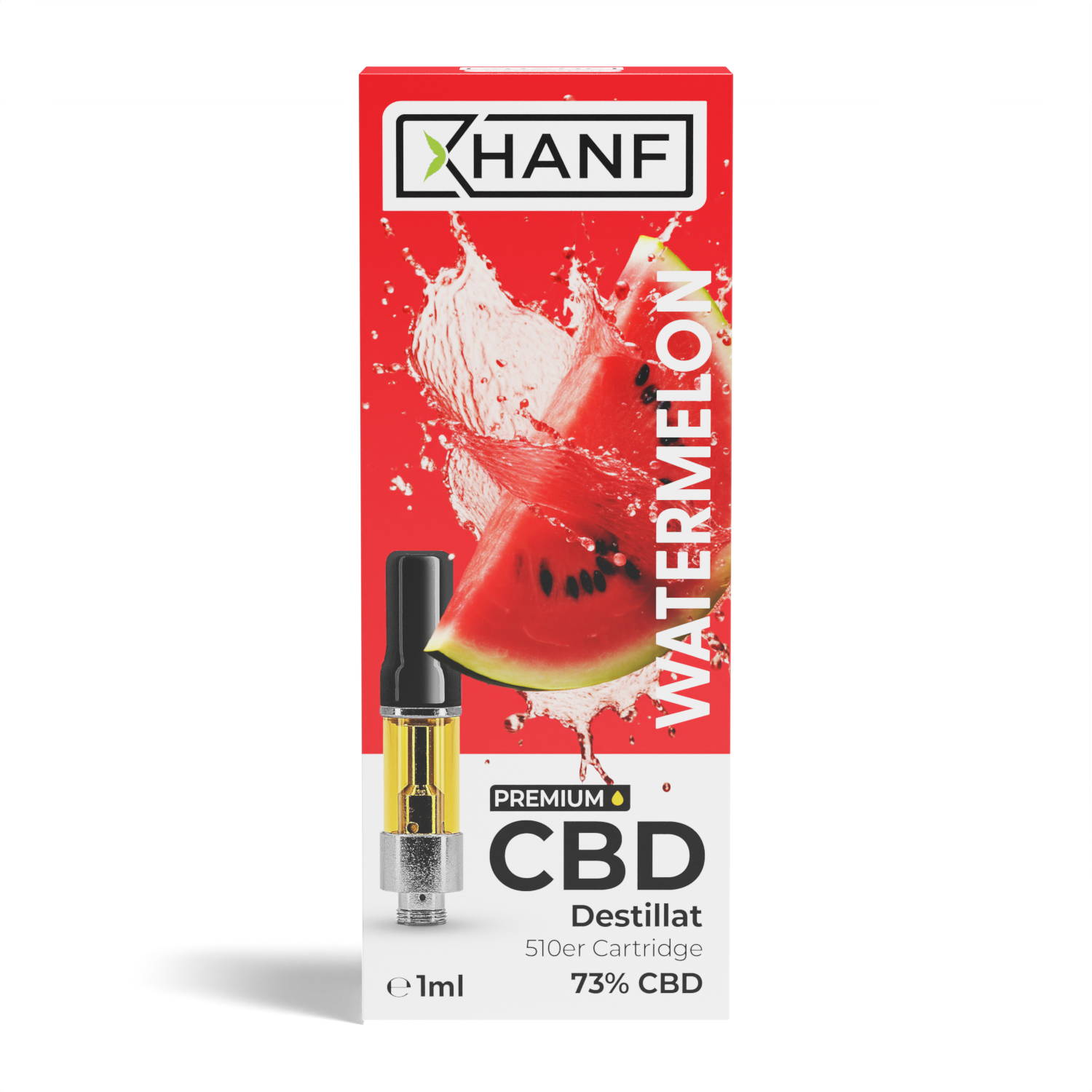 XHANF CBD Vape Watermelon Vorderseite mit Wassermelonendesign und Cartridge Abbildung