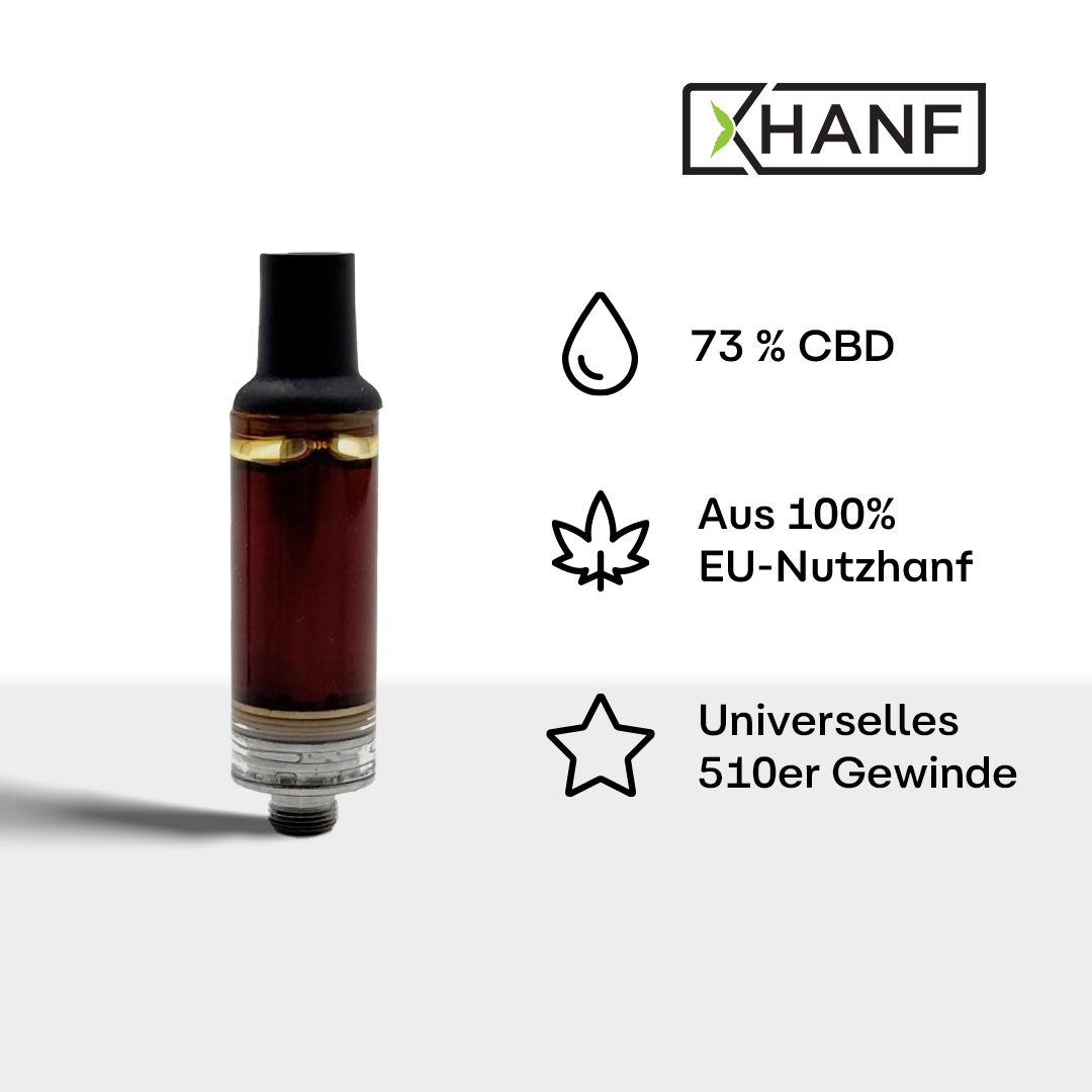XHANF CBD Vape Cartridge mit 73 Prozent CBD und 510er Gewinde aus EU Nutzhanf