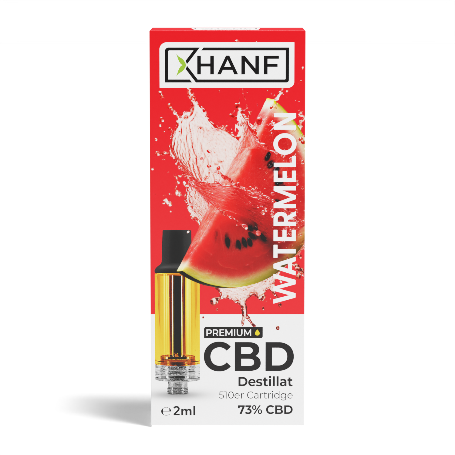 Frontansicht der XHANF CBD Cartridge Watermelon mit 73 Prozent CBD