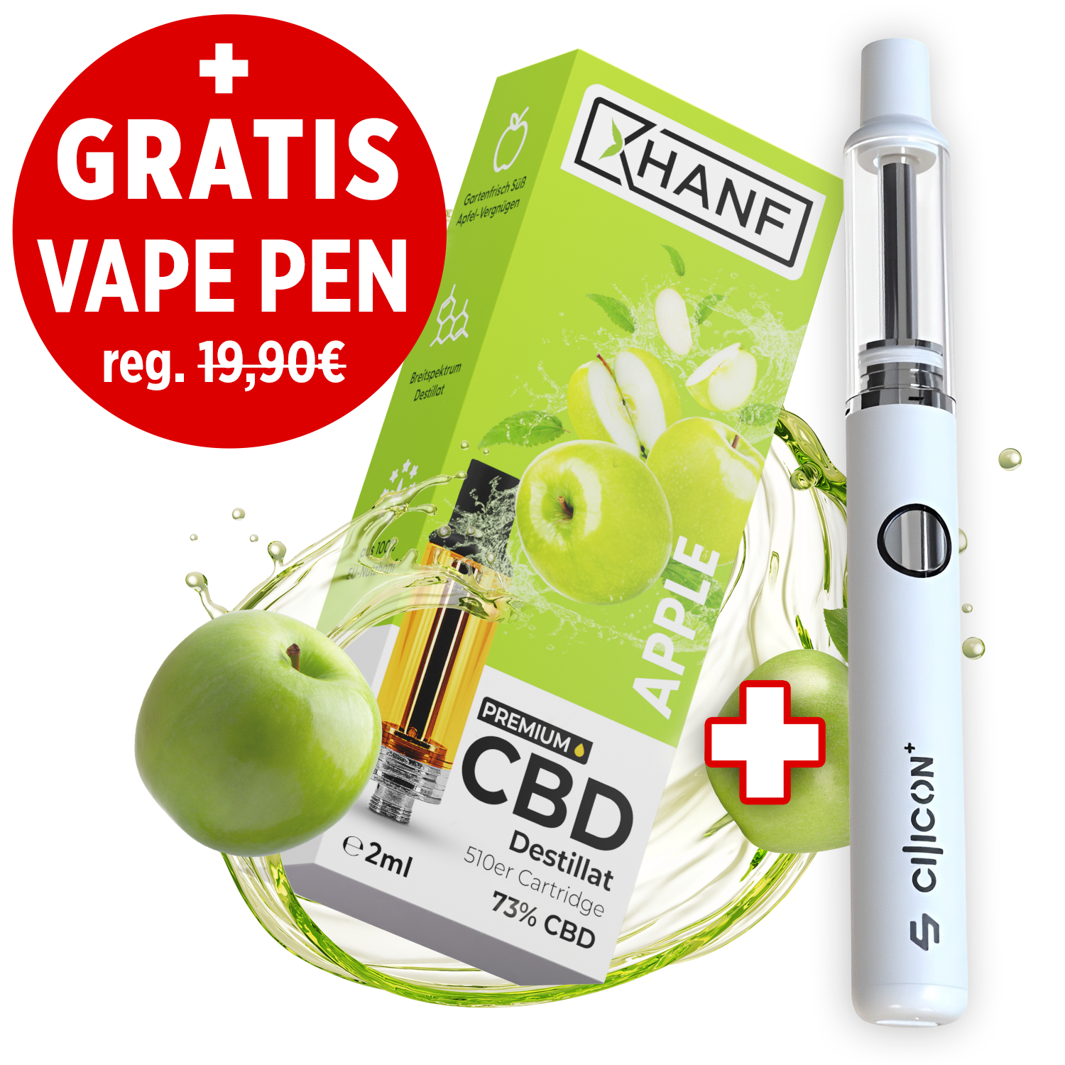 XHANF CBD Cartridge Apple mit kostenlosem Vape Pen Bundle und 73 Prozent CBD