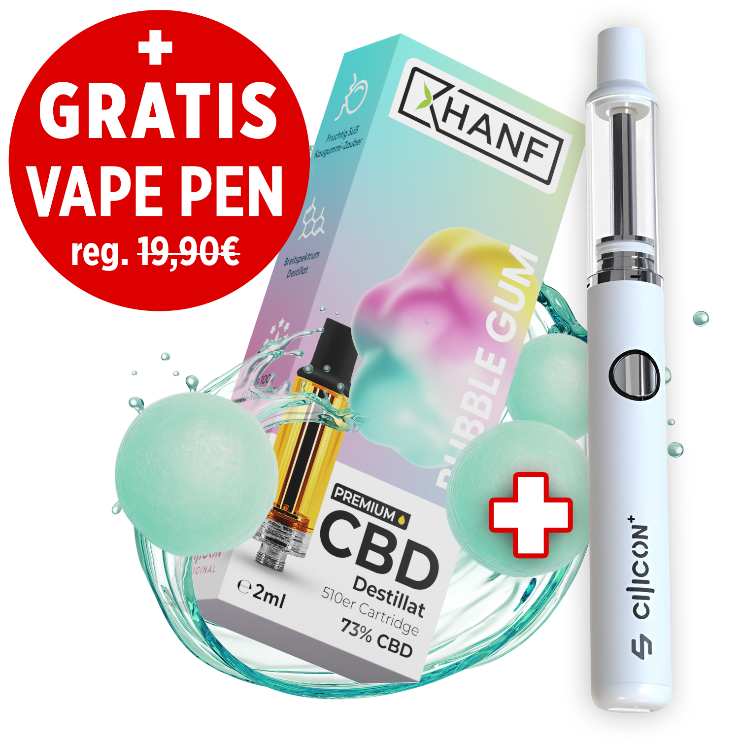 XHANF CBD Cartridge Bubble Gum mit kostenlosem Vape Pen Bundle und 73 Prozent CBD
